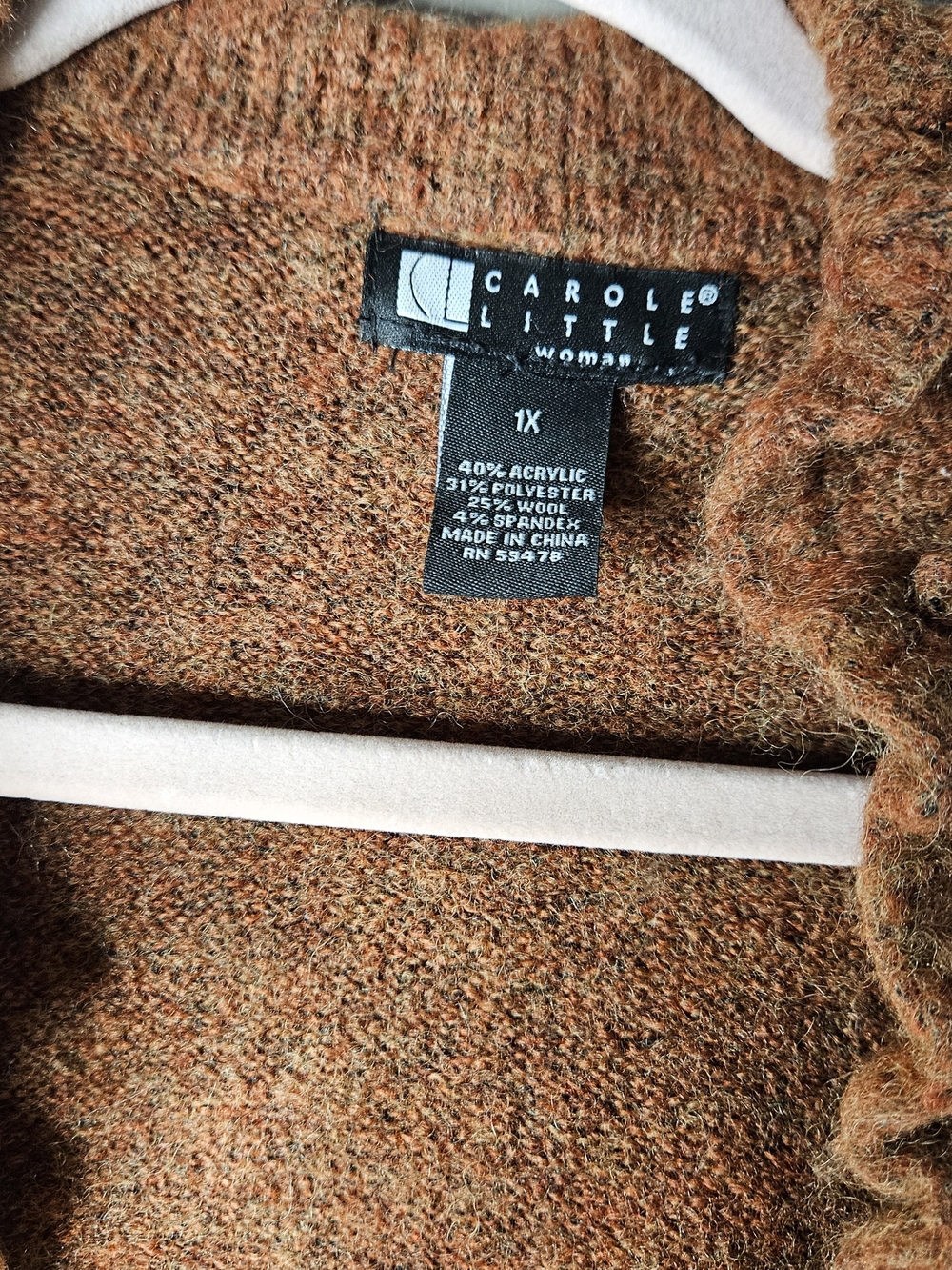 Carole Little Brown Ruffle-Trim Open Cardigan Sweater - Picture 2 of 4